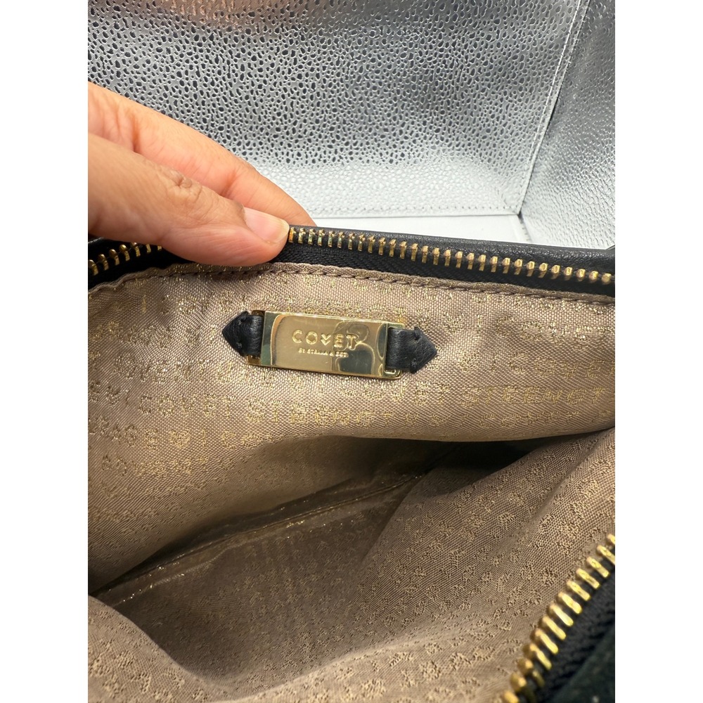 COVEN Black Leather Suede Envelope Crossbody Shoulder Bag Purse Gold‎ Hardware - Picture 3 of 4